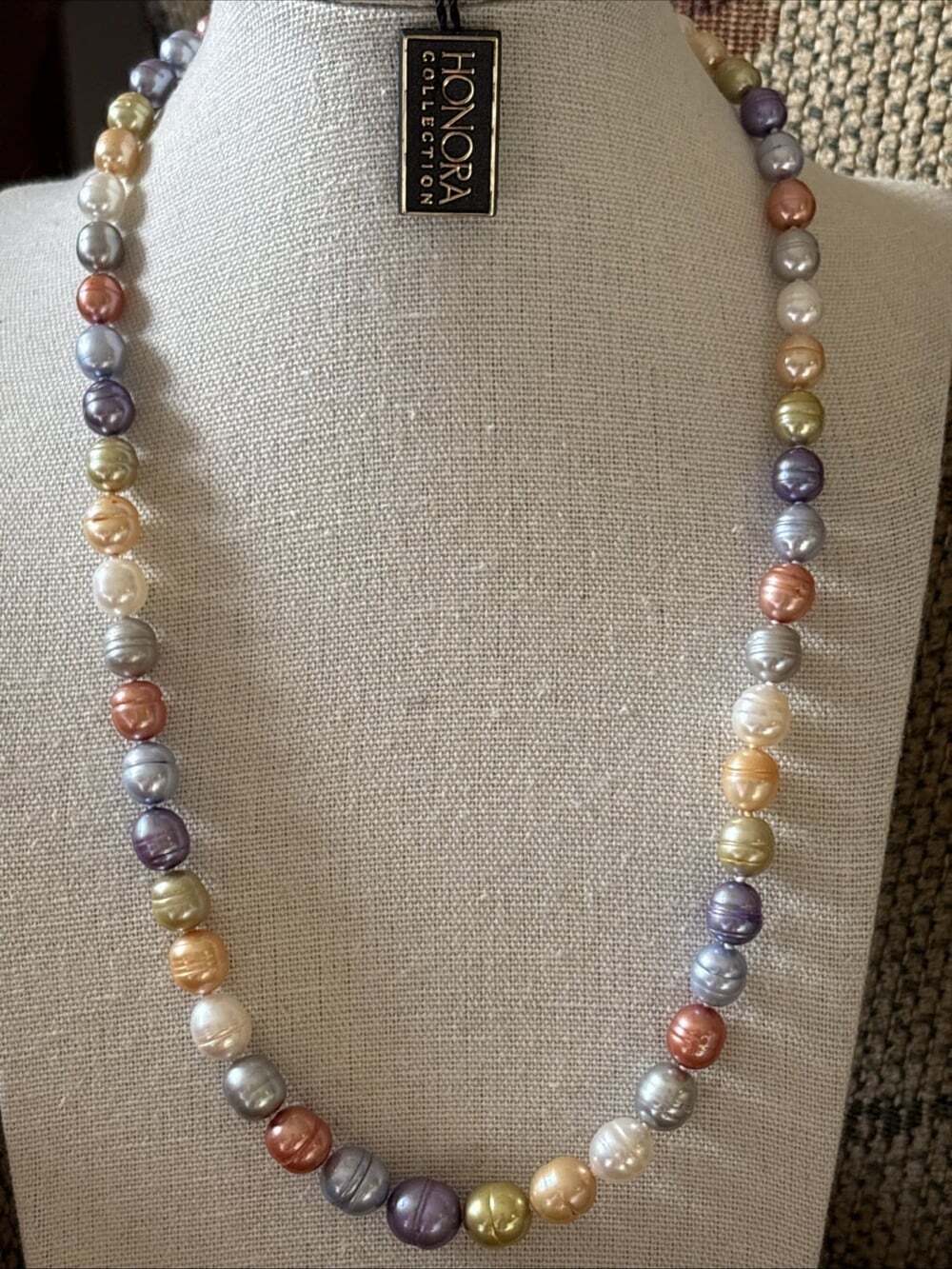 Honora Ringed Pearl Sterling Silver Graduated 6-10mm Necklace Pastel Shades 20"